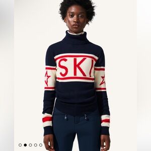 NEW Perfect Moment Schild Ski Sweater Navy Merino Wool Medium